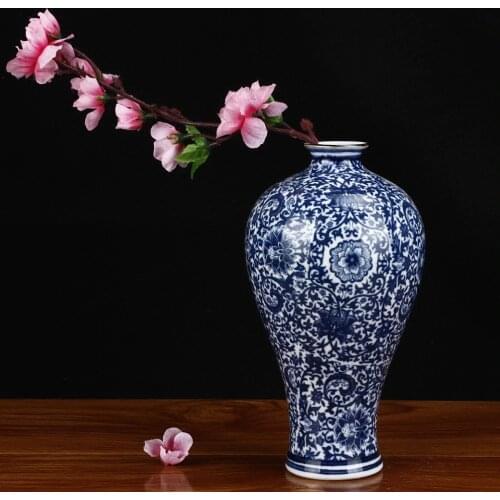 Blue and White Porcelain Vases Interlocking Lotus Design Flower Ceramic Vase Home Decoration Jingdezhen Flower Vases R1842