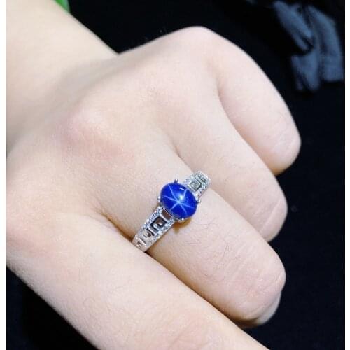 Starlight Sapphire Ring, Classic 925 Pure Silver Star Line Beautiful Mail Packing