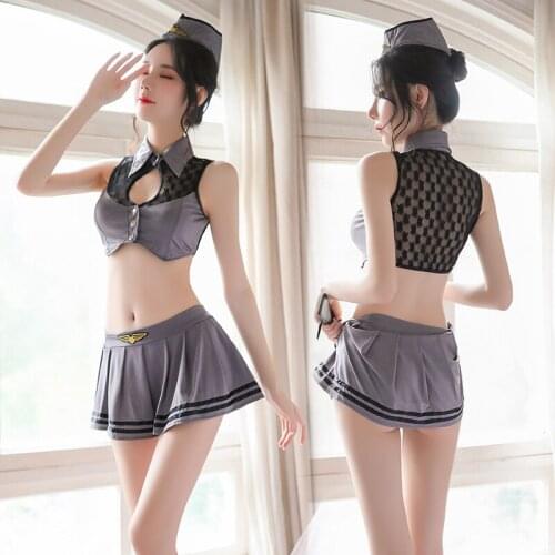 Sexy Stewardess Uniforms Women Lingerie Hot Stewardess Costume Dress For Women Cosplay Sexy Erotic Lingerie Flight Attendant