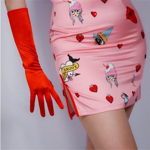 Silk Gloves 38cm Elastic Silk Satin Large Red Red Female Long Sunscreen Gloves SCDH38