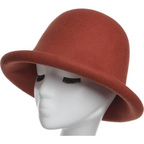 Wool Unisex Fedora Pure colour Fedoras cap Basin of dome woolen hat Female Woolen Basin cap Autumn Winter Unisex fedora hat