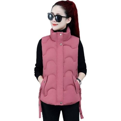 Stand Collar Winter Womens Short Style Vest Solid Padded Thick Sleeveless Jacket Women Pockets Casual Outwear Ladies plus size