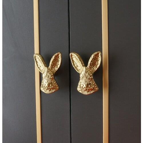 HXS Modern Rabbit Head Shaped Handles Golden Solid Brass Cabinet Door Knobs Dresser Pullers DIY Handmade Furniture Handle