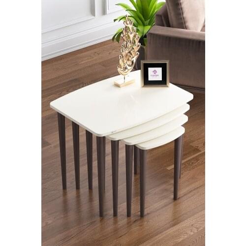Modern Phoenix Series Mdf 4'lü Zigon Coffee table Set/cream-walnut coffe table