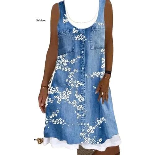 Women Vintage Floral Print A-Line Dress Summer Casual Square Collar Sleeveless Mini Dress Ladies Loose Plus Size Dresses