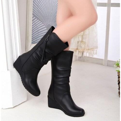 New Internal increase Short boots women Autumn winter Round head boots woman plus size 34-42 zapatos de mujer Square Heels 7 cm