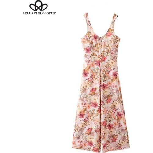 HStar women sexy floral print jumpsuits V neck sleeveless adjustable straps backless rompers female casual playsuits