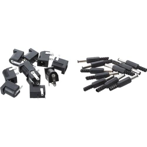 10Pcs DC Power Jack Socket 2.1Mm Barrel-Type PCB Mount With10 X Black Plastic Cover 2.1X5.5Mm Male DC Power Plug Jack Connector