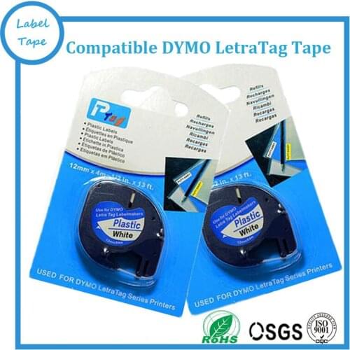 12mm Black On White Plastic Tape Compatible Dymo Letratag 91201 dymo LT tape 4M