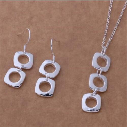 AS351 Hot Sale Silver Plated Color Jewelry Sets For Women Wholesale High Quality Classic Earring 513 + Necklace 239