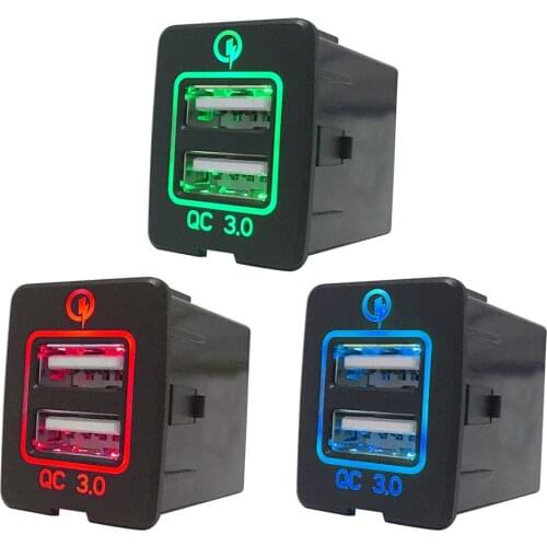 4.8A Dual USB Car Charger Socket 3.0 Universal USB Car Electronic Cigarette Lighter Accessories with LED Light 12-24V DC