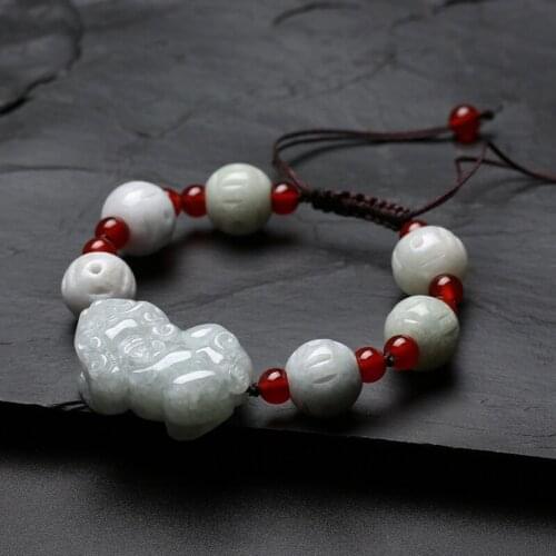 Natural Myanmar A jadeite jade hand carved brave troops bracelets red yellow agate for couples beads bracelet with jade bracelet