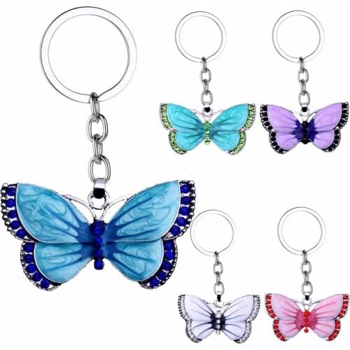 High Quality Butterfly Key Chains Rings Crystal Rhinestone Butterfly Pendant Charm Jewelry Keychains Christmas Xmas Gift Keyring