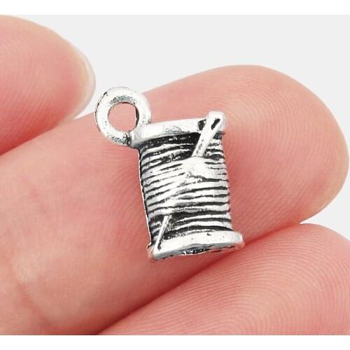 20Pcs Thread & Needle Charms Sewing Spool Beads DIY Jewellery Making Findings 8*10mm