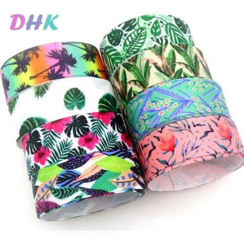 DHK 50yards Leaf Jungle Coconut tree Printed Grosgrain Ribbon Accessory Hairbow Headwear Decoration DIY Wholesale OEM S1523