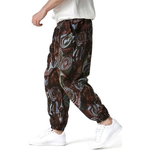 Vintage Cotton Linen Print Joggers Sweatpants Men Hipster Hip Hop Streetwear Harem Pants Men Harajuku Casual Jogging Trousers