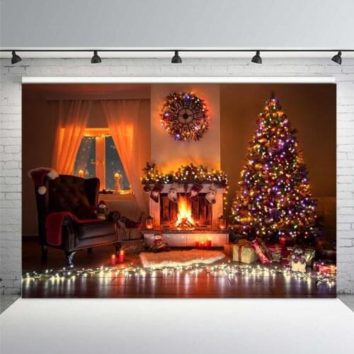 Photography Backdrop Fireplace Christmas Tree Gifts Decoration Photocall Backdrops Professional Photographic Photo Background