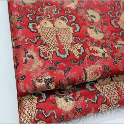 HLQON 75cm width satin yarn dyed brocade fish fabric for patchwork felt tissue dress children cloth coat cosplay bed sheet