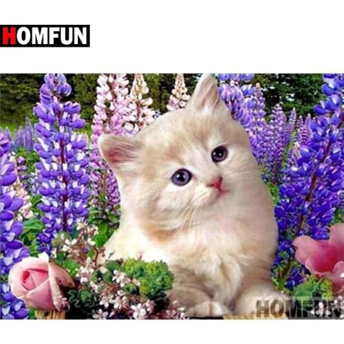 HOMFUN Full Square/Round Drill 5D DIY Diamond Painting "Animal cat" 3D Diamond Embroidery Cross Stitch Home Decor A21368