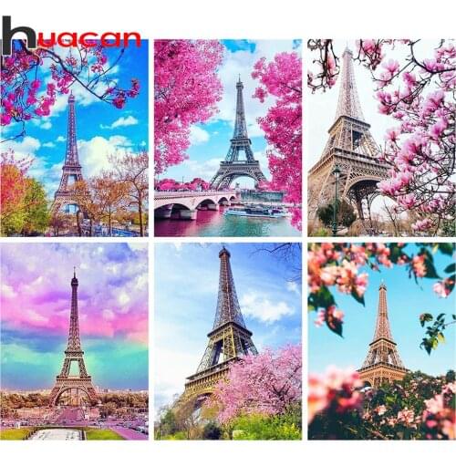 Huacan 5D DIY Diamond Painting Kit Eiffel Tower Full Square/Round Diamond Embroidery Mosaic Landscape Tree Decorations Home
