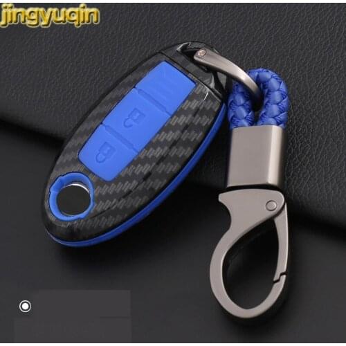 Jingyuqin Remote Car Key Carbon Fiber Case For Nissan tiida livina x-trail T31 T32 Qashqai March Juke Pathfinder note GTR 2/3/4B