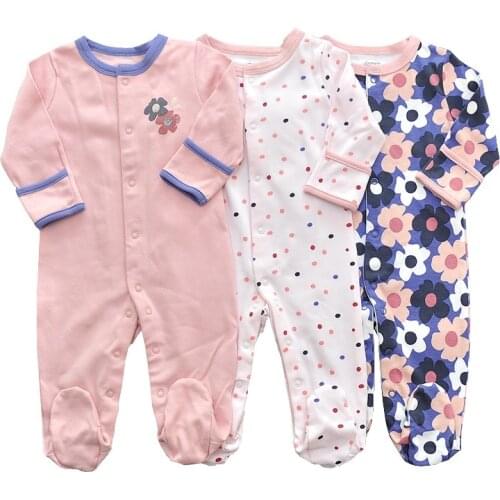 Baby Rompers 3pcs Flower Sleepsuit Baby Girl Pajamas Newborn Boy Clothes Baby Girl Romper Infant Baby Jumpsuit Underwear Cotton