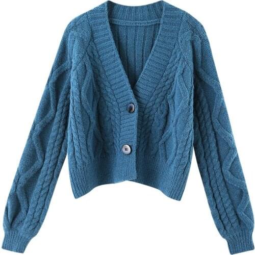 Short all-match solid color twist sweater cardigan womens 2020 autumn and winter new Korean loose outer knitted jacket