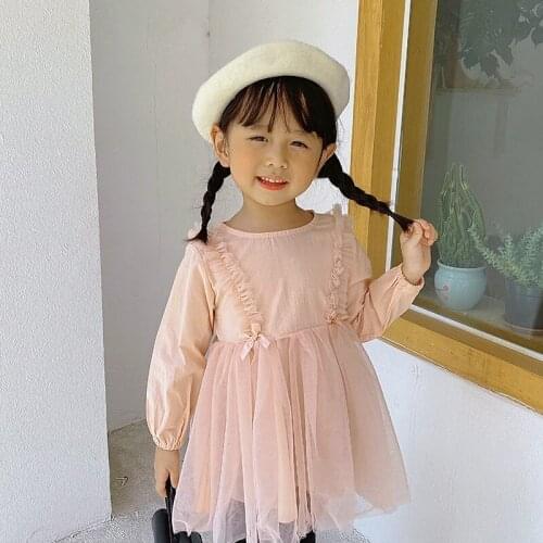 Baby Girl Lace Bowknot Dresses Pure Color Gauze Shaggy Dress Kid Clothes Princess Dresses For Kids
