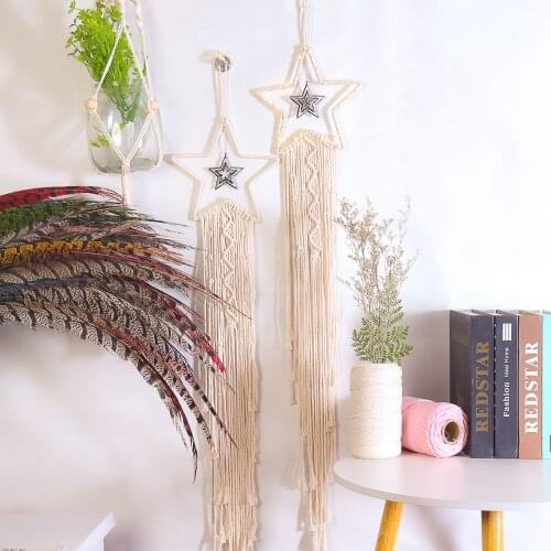 Nordic Star Fringed Macrame Dream Catcher Farmhouse Dorm Boho Room Decoration Wall Hanging Kids Room Gifts Woven tapestry
