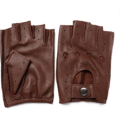 High Quality Mens Leather Gloves Unlined Goatskin Half Finger Outdoor Non-slip Driving Gloves Fingerless Gloves For Male Mittens