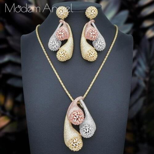 ModemAngel Luxury Ball Ball Luxury Especially Cubic Zirconia Pendant NECKLACE EARRINGS For Dubai Women High Quality Jewelry