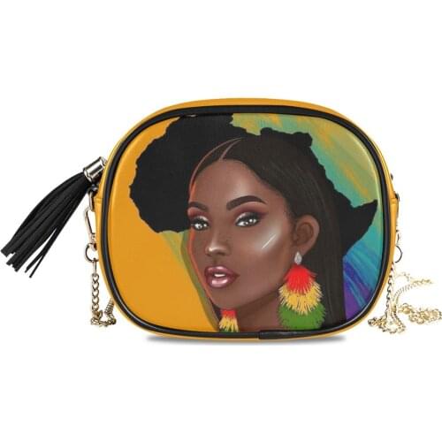 Handbag Fashion Small Shoulder Bags art Afro Girls Black Women 2020 PU Leather Crossbody Bag High Quality Ladies Chain Hand Bag