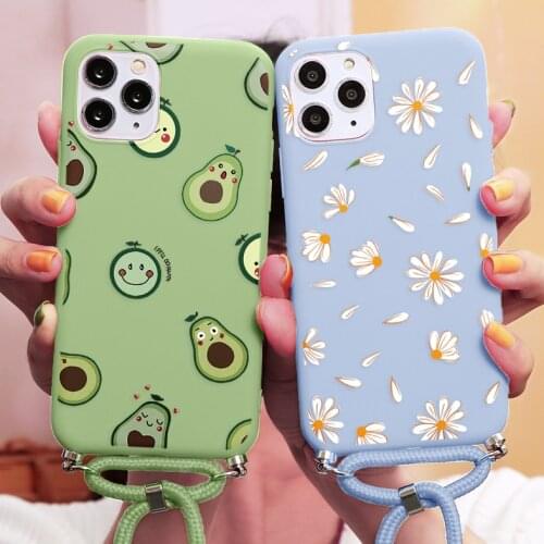 Fashion Cross Shoulder Strap Soft TPU Case For iPhone SE2 12 Mini 11Pro XS Max XR X 7 8 6 Plus 5 Daisy Necklace Print Rope Cover