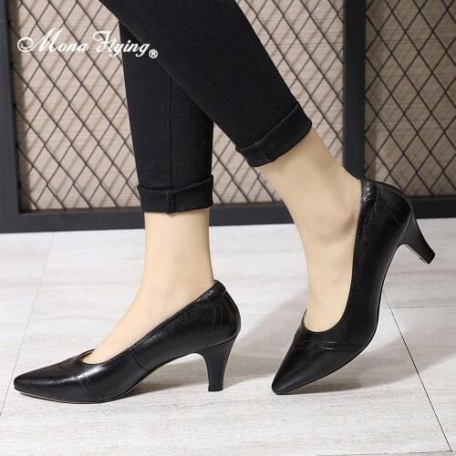 Mona Flying Women‘s Leather Pumps Hand-made Pointed toe Fashion Comfortable Shoes for Party Office High Heel Women Ladies G168-8