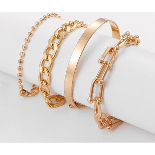 IPARAM Womens Heavy Metal Bracelet Set Fashion Punk Geometric Chain Thick Chain Metal Bangle Bracelet Trendy Charm Jewelry Gift