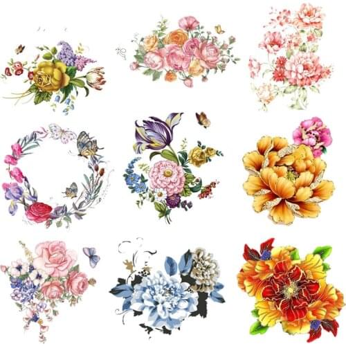 Iron on Flower Patches for Girl Clothing DIY T-shirt Dresses Appliques Heat Transfer Vinyl Washable Sticker Stripes on Clothes
