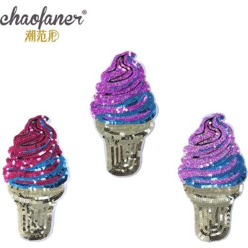 50pcs/Lot Embroidery Patches Letters Clothing Decoration Accessories Ice Cream Cone Sequins Diy Iron Heat Transfer Applique