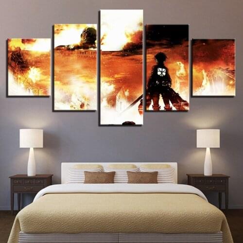 5pcs Japan Anime Attack On Titan Flame Wall Art Poster Pictures Canvas HD Print Home Decor Paintings For Living Room Decoration