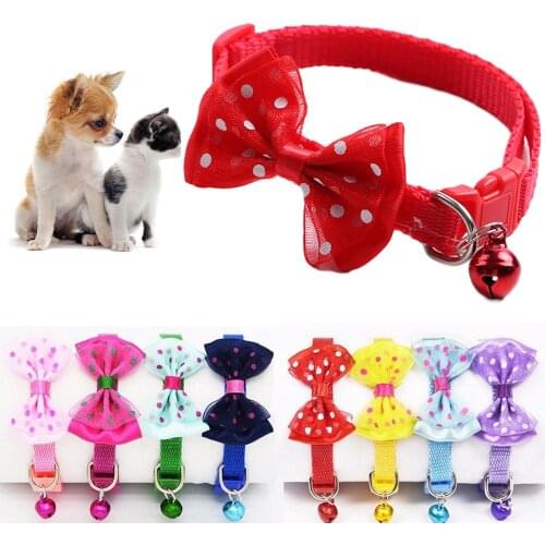 Fashion Cute Kitten 1pc New Adjustable Bowknot Nylon Dog Cat Pet Collar Bow Tie Bell Puppy Candy Color Necktie bell collar