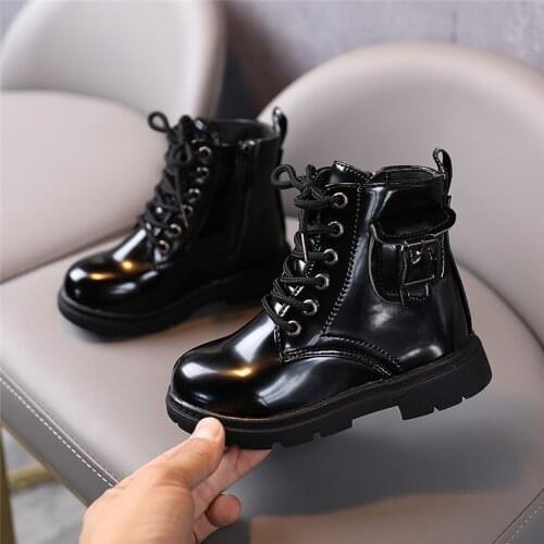 NEW 2021 Fshion Children Martin Boots Ankle Lace-up British style Motorcycle Boots Boys Girls Kids Shoes 01B