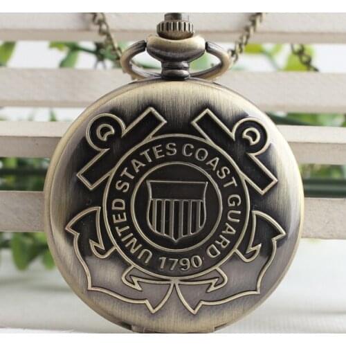 NEW USCG us coast guard Bronze antiques man steampunk Necklace pocket watches QA24