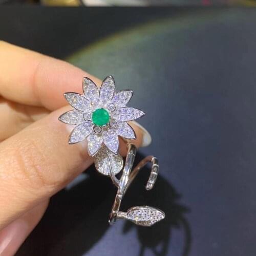 New natural emerald ring with two ways to wear 925 silver ring personality fashion trend design style
