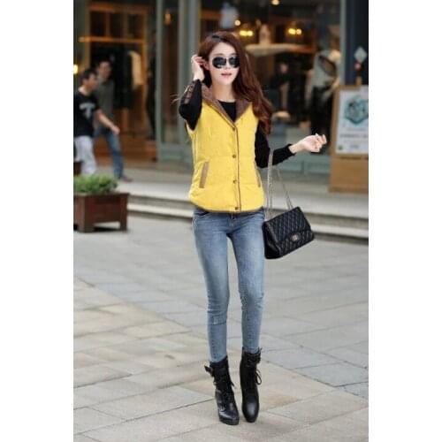 Autumn and winter women fashion slim single breasted fleece thickening hooded casual outerwear vest