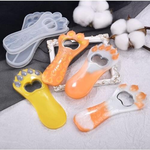 DIY Crystal Epoxy Resin Mold Beer Bottle Opener Silicone Mold Cat Paw Openers Handmade Opener Handle Household Decoration