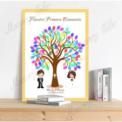 Personalized Theme Name Date Nuestro Primera Comunión Fingerprint DIY Guestbook For Kids Holy Communion Party Souvenir Gift