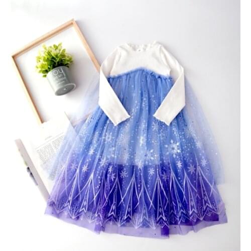 Baby Girl Dress, High-Waist Midi, Long Sleeve Round Collar Snowflake Mesh Hem Princess Party Skirt