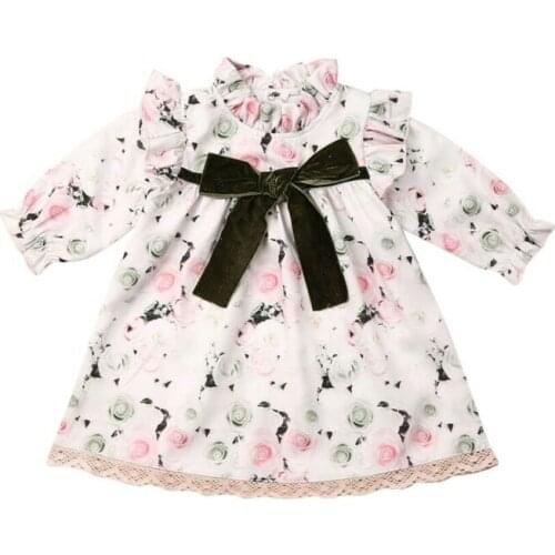 6M-4Years Toddler Newborn Baby Kid Girl Flower Dress Lace Bow Princess Tutu Party Wedding Birthday Dresses Long Sleeve Costumes