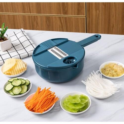 Vegetable Fruit Grater Manual Multi-Blade Adjustable Veggie Chopper Set Drain Basket Potato Carrot Shredding Kitchen Tool