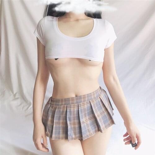 Sexy Short Sleeve Tops Japanese Mini Allure Tops Japanese Anime Womens Kawaii Cotton Ultrashort Tee See Through Porno T-shirt