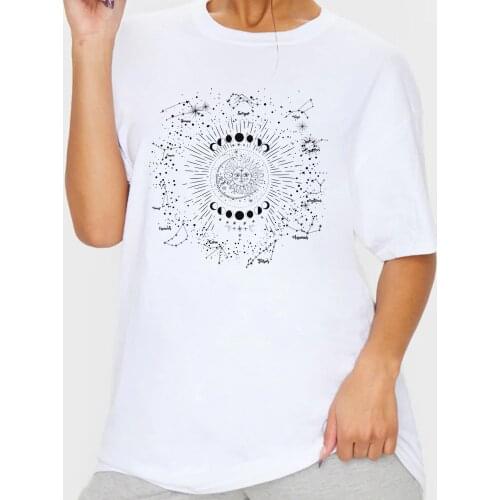 Sun Moon Zodiac Vintage Graphic T Shirts Oversized Celestial T-shirt Women Summer Aesthetic Streetwear Tshirt Fashion Clothes